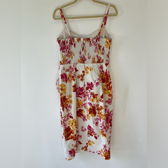 Great Jones White Floral Midi Dress faux wrap size 12 cotton adjustable strap - Picture 6 of 13